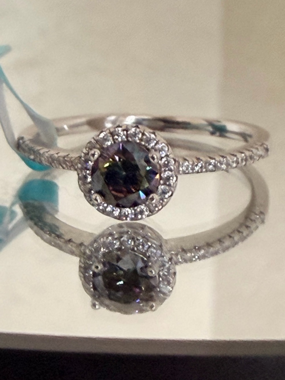 925 Sterling Silver Mystic Topaz Halo Ring Size 8